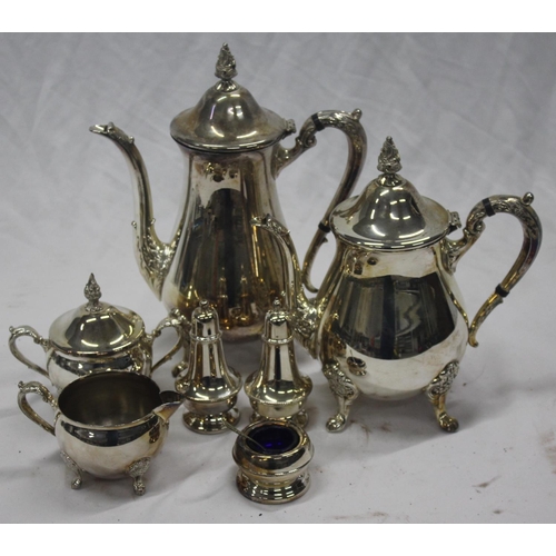 19 - SILVER PLATED TEA SET, SONA TEA SET, CONDIMENT POTS, ASPARAGUS TONGS, CAKE SLICE