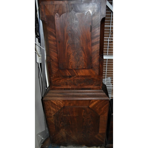 93 - LONG CASE 8 DAY GRANDFATHER CLOCK WITH MAHOGANY CASE AND MOON PHASE WITH PENDULUM AND WEIGHTS