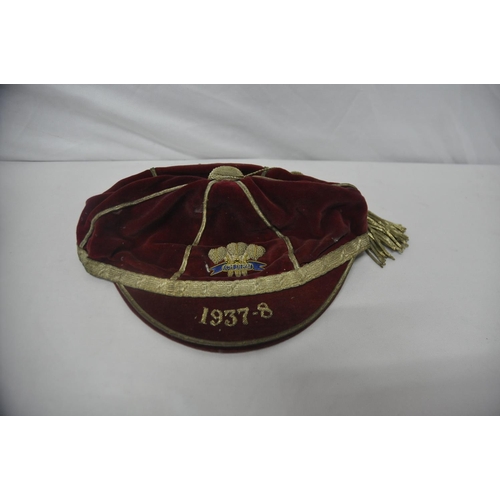 97 - 2 EMBROIDERED WRU CAPS - INTERNATIONAL CAP 1937-38 AND TRIAL CAP 1937-38