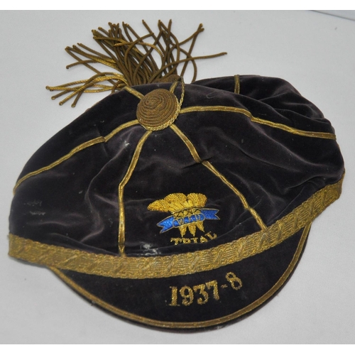 97 - 2 EMBROIDERED WRU CAPS - INTERNATIONAL CAP 1937-38 AND TRIAL CAP 1937-38