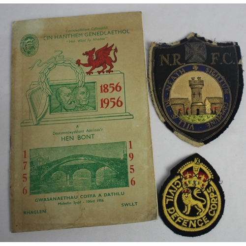 98 - NEATH RFC CLUB BADGE, CIVIL DEFENCE CORPS BADGE, FRAMED PHOTOGRAPH OF TREORCHY MIXED HOCKEY CLUB 192... 