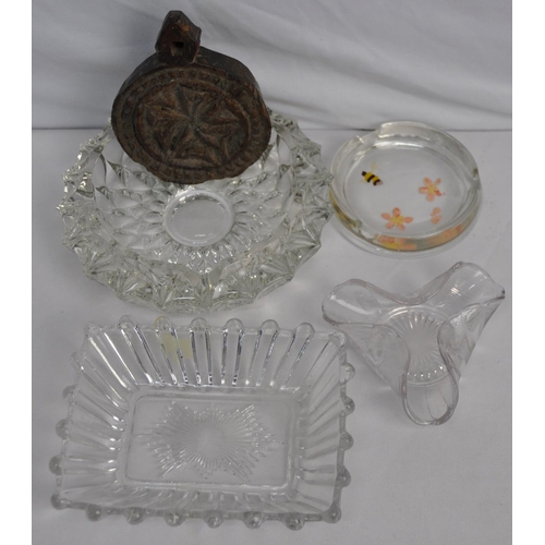 103 - BISCUIT BARRELL, TEA CADDY PLAQUE AND GLASSWARE