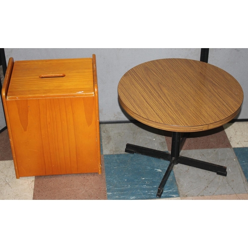 166 - LIBRARY STEPS, PINE LINEN BOX CIRCULAR COFFEE TABLE, WIRE MAGAZINE RACK AND KITCHEN CADDY UNIT