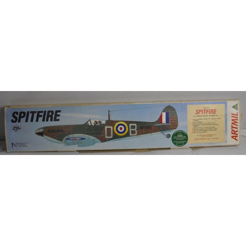 117 - SPITFIRE MODEL KIT AND SMALL GLOBE WITH AEROPLANE STAND