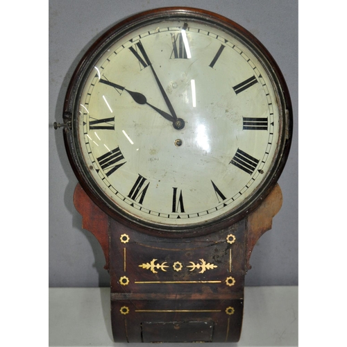 185 - 2 WALL CLOCKS - REGULATOR CLOCK AND INLAID MAHOGANY CASED CLOCK