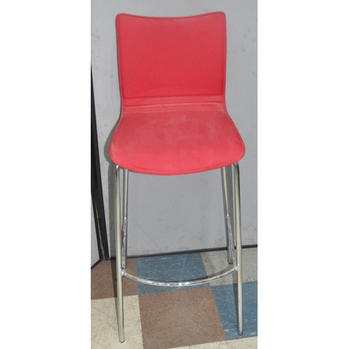 126 - 2 RED CHROME BASE BREAKFAST BAR CHAIRS