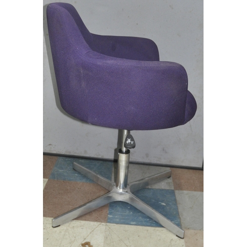 127 - 4 PURPLE CHROME BASE OFFICE CHAIRS