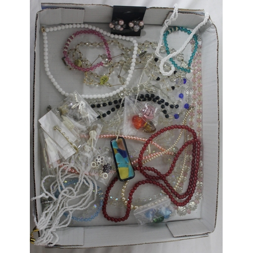 142 - 5 TRAYS OF COSTUME JEWELLERY - EARRINGS, NECKLACES, BEADS