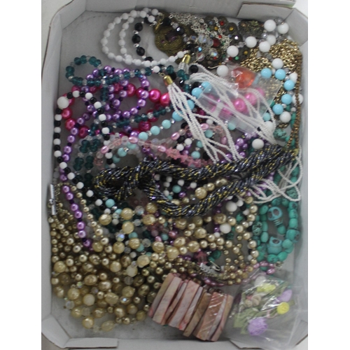 142 - 5 TRAYS OF COSTUME JEWELLERY - EARRINGS, NECKLACES, BEADS