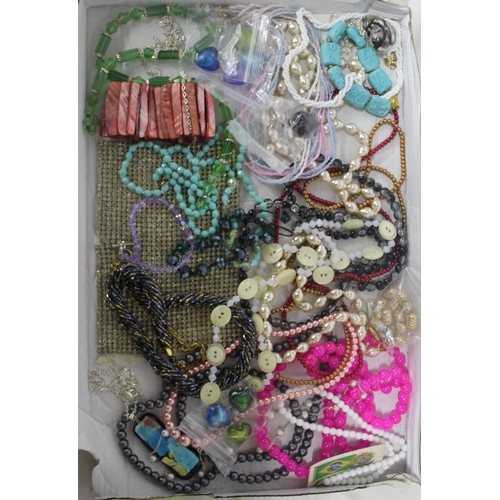 142 - 5 TRAYS OF COSTUME JEWELLERY - EARRINGS, NECKLACES, BEADS