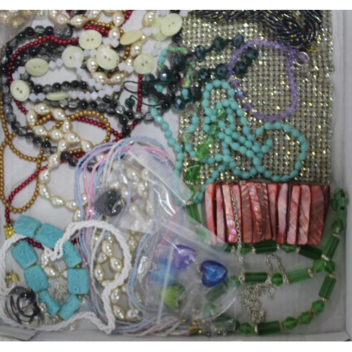 142 - 5 TRAYS OF COSTUME JEWELLERY - EARRINGS, NECKLACES, BEADS