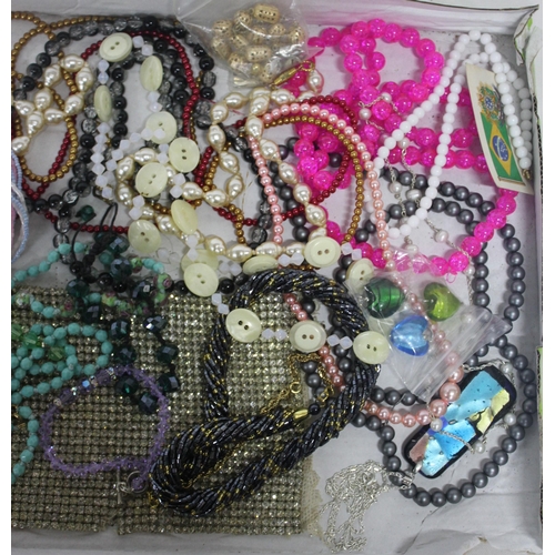 142 - 5 TRAYS OF COSTUME JEWELLERY - EARRINGS, NECKLACES, BEADS