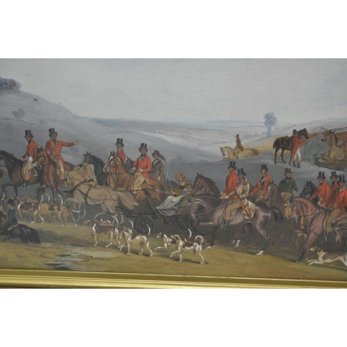 149 - FRAMED OIL ON CANVAS OF A HUNT GATHERING - NOT SIGNED (SOME PAINT LIFTING) 35