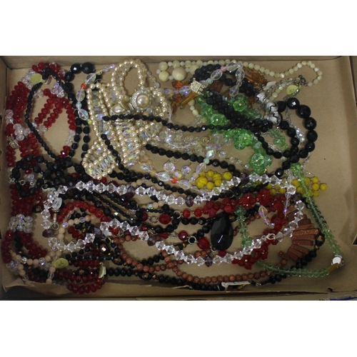 230 - 5 TRAYS OF COSTUME JEWELLERY - BEAD NECKLACES, PEARLS, ETC