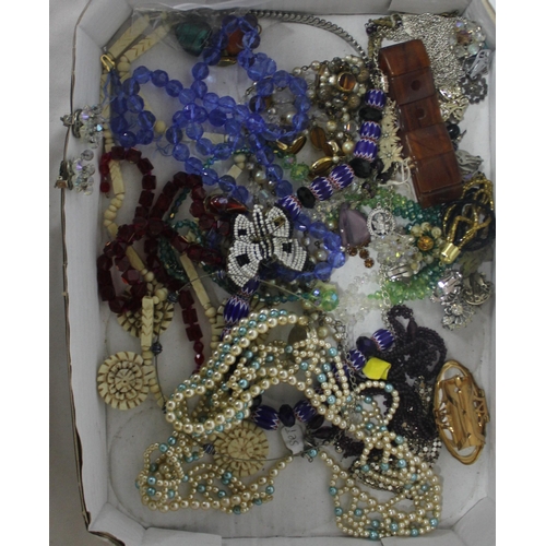 230 - 5 TRAYS OF COSTUME JEWELLERY - BEAD NECKLACES, PEARLS, ETC