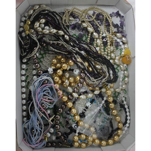 230 - 5 TRAYS OF COSTUME JEWELLERY - BEAD NECKLACES, PEARLS, ETC