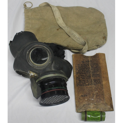 232 - BOX OF MISCELLANEOUS - GAS MASK, BABIES' GAS MASK, BAYONNET, BOOKS INCLUDING 'KNOW YOUR WEAPON'