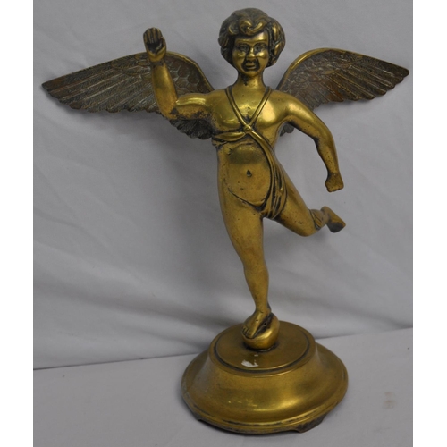 243 - BRASS CHERUB FIGURINE AND BRASS MERTHYR TYDFIL AFC FOOTBALLER PLAQUE