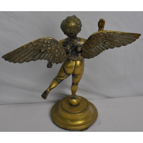 243 - BRASS CHERUB FIGURINE AND BRASS MERTHYR TYDFIL AFC FOOTBALLER PLAQUE