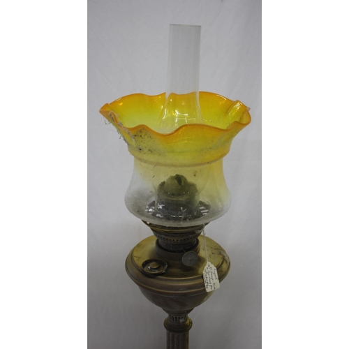 262 - BRASS OIL LAMP WITH VASELINE GLASS SHADE - MADE IN GERMANY FOR S P CATTERSON LONDON