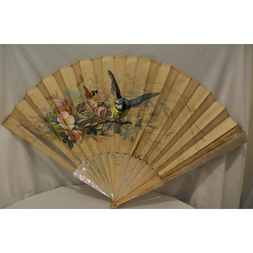 300 - 4 ANTIQUE FANS AND CHINESE EMBROIDERED FAN HOLDER