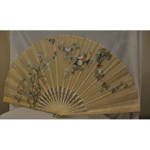 300 - 4 ANTIQUE FANS AND CHINESE EMBROIDERED FAN HOLDER