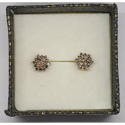 410 - PAIR DIAMOND CLUSTER STUD EARRINGS - MARKED 375 (1.9g)