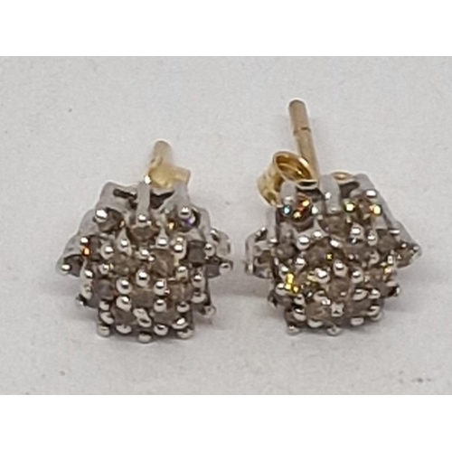 410 - PAIR DIAMOND CLUSTER STUD EARRINGS - MARKED 375 (1.9g)