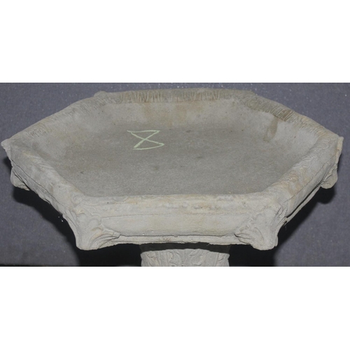 314 - STONEWORK GOTHIC BIRD BATH WITH HEXAGONAL TOP (H43, W47cm)