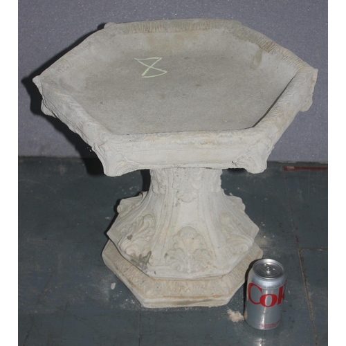 314 - STONEWORK GOTHIC BIRD BATH WITH HEXAGONAL TOP (H43, W47cm)