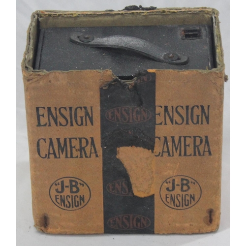 316 - MISCELLANEOUS - ENSIGN CAMERA, PAIR OAK TWIST CANDLE STICKS, BOX CONTAING METAL RODS, GEEMARC MAYFAI... 