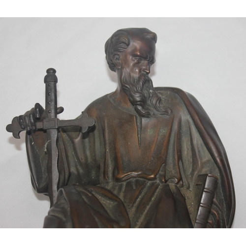 344 - BRONZE FIGURE OF ST PAUL POSSIBLY TOP OF CLOCK HEIGHT 10