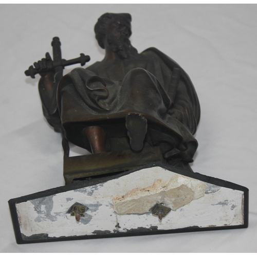 344 - BRONZE FIGURE OF ST PAUL POSSIBLY TOP OF CLOCK HEIGHT 10