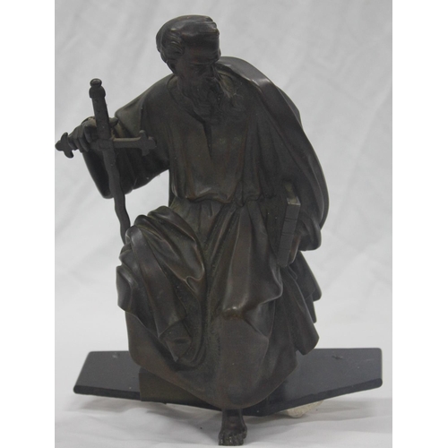 344 - BRONZE FIGURE OF ST PAUL POSSIBLY TOP OF CLOCK HEIGHT 10