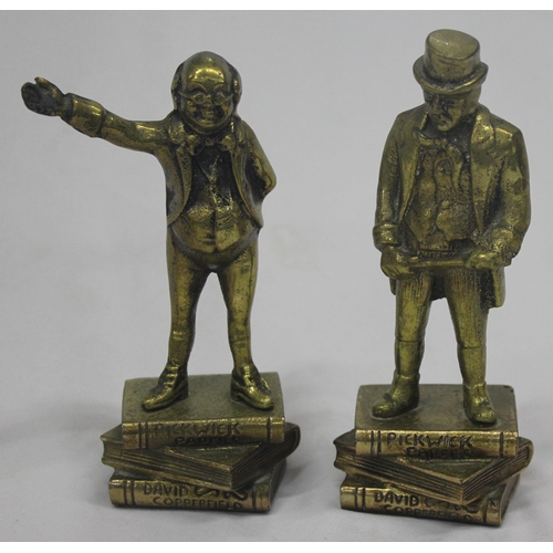 345 - PAIR OF BRASS DICKENS CHARACTER FIGURES AND BRASS WEIGHTS