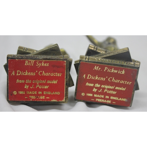 345 - PAIR OF BRASS DICKENS CHARACTER FIGURES AND BRASS WEIGHTS