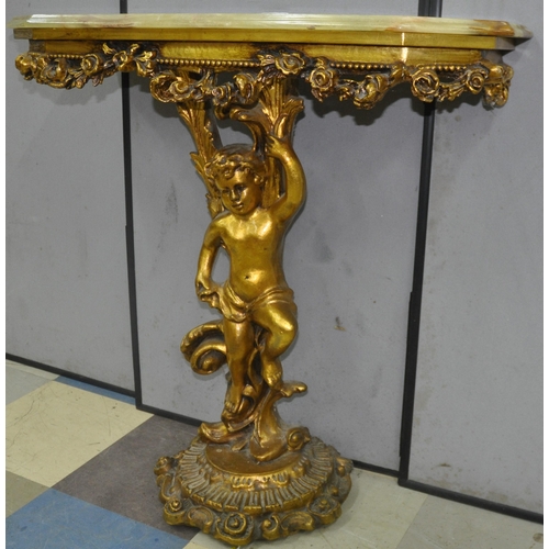 104 - ONYX TOP TABLE ON GILT ROCOCO STYLE BASE