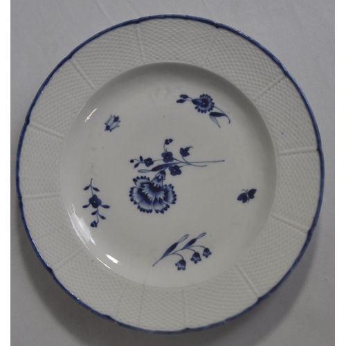 433 - 7 FRENCH CHANTILLY PORCELAIN PLATES PAINTED BLUE 'CHANTILLY SPRIGS - SEE PHOTOS FOR CONDITION