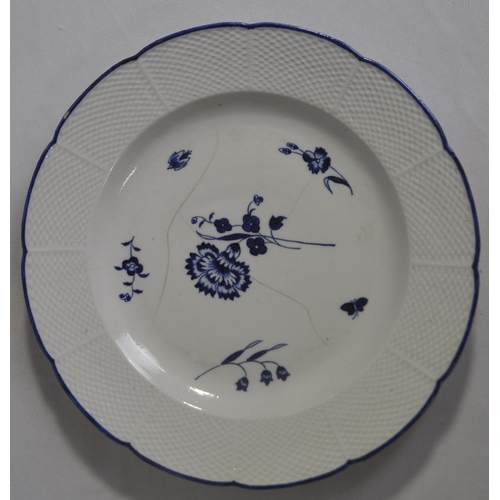 433 - 7 FRENCH CHANTILLY PORCELAIN PLATES PAINTED BLUE 'CHANTILLY SPRIGS - SEE PHOTOS FOR CONDITION