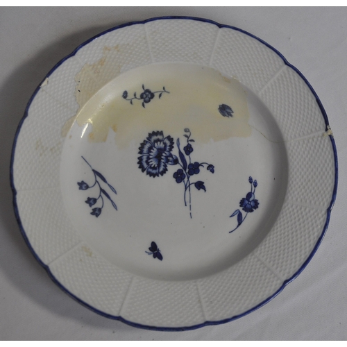 433 - 7 FRENCH CHANTILLY PORCELAIN PLATES PAINTED BLUE 'CHANTILLY SPRIGS - SEE PHOTOS FOR CONDITION