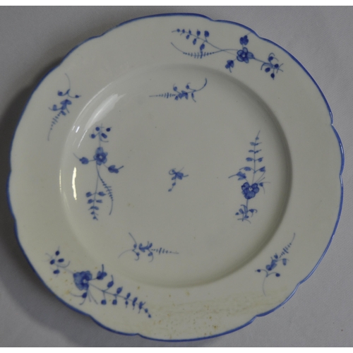 433 - 7 FRENCH CHANTILLY PORCELAIN PLATES PAINTED BLUE 'CHANTILLY SPRIGS - SEE PHOTOS FOR CONDITION