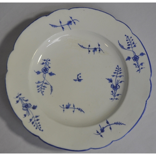 433 - 7 FRENCH CHANTILLY PORCELAIN PLATES PAINTED BLUE 'CHANTILLY SPRIGS - SEE PHOTOS FOR CONDITION