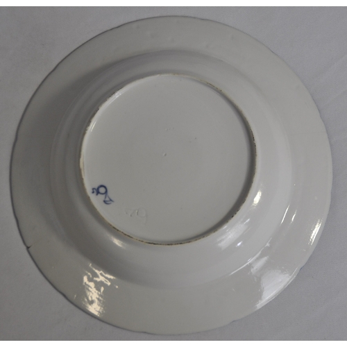 433 - 7 FRENCH CHANTILLY PORCELAIN PLATES PAINTED BLUE 'CHANTILLY SPRIGS - SEE PHOTOS FOR CONDITION