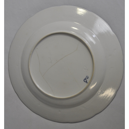 433 - 7 FRENCH CHANTILLY PORCELAIN PLATES PAINTED BLUE 'CHANTILLY SPRIGS - SEE PHOTOS FOR CONDITION