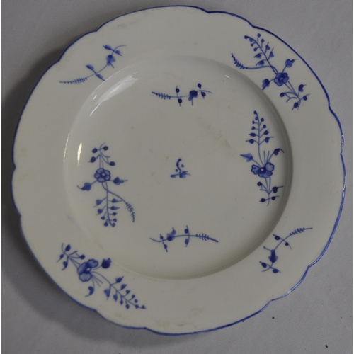 433 - 7 FRENCH CHANTILLY PORCELAIN PLATES PAINTED BLUE 'CHANTILLY SPRIGS - SEE PHOTOS FOR CONDITION