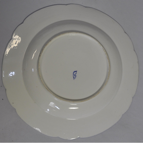 433 - 7 FRENCH CHANTILLY PORCELAIN PLATES PAINTED BLUE 'CHANTILLY SPRIGS - SEE PHOTOS FOR CONDITION