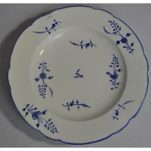 433 - 7 FRENCH CHANTILLY PORCELAIN PLATES PAINTED BLUE 'CHANTILLY SPRIGS - SEE PHOTOS FOR CONDITION