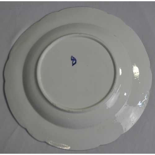 433 - 7 FRENCH CHANTILLY PORCELAIN PLATES PAINTED BLUE 'CHANTILLY SPRIGS - SEE PHOTOS FOR CONDITION