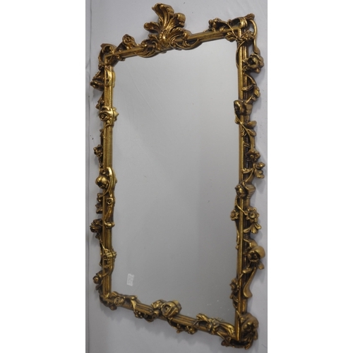 105 - GILT FRAMED ROCOCO STYLE MIRROR WITH FLEUR DE LYS TOP PLUS FLORAL FRAMED MIRROR