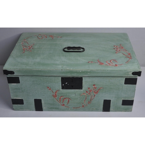 26 - SMALL DECORATED TRUNK AND PAINTED CHEST